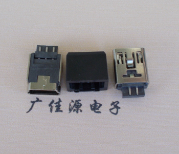华亭MINI USB 5Pin接口 带护套焊线母座 B型180度铜壳