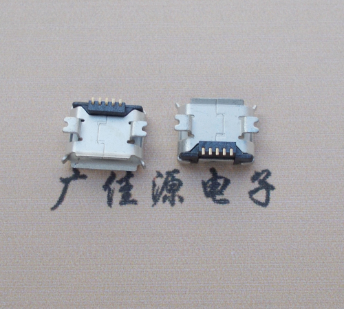 岚山Micro USB 5PIN接口,B型垫高0.9mm鱼叉脚贴片雾锡卷边