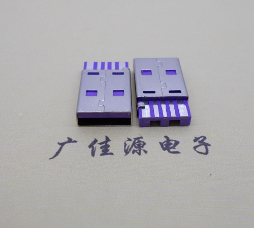 甘泉短路usbA公5p焊线式大电流 紫色胶芯快充插头