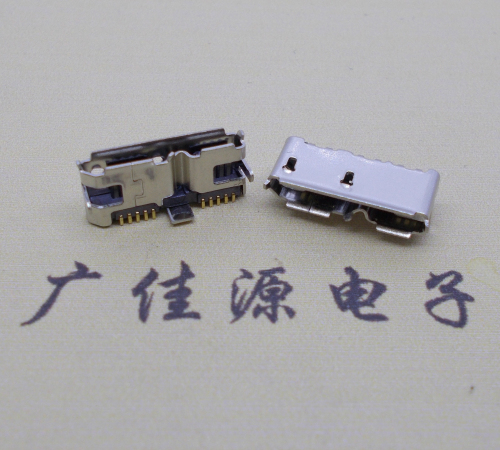 灞桥 双接口micro usb3.0母座有卷边10pin三个固定脚插板